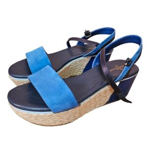 Cole Haan Arden Blue Espadrille Platform Open Toe Summer Wedge Sandal 7.5